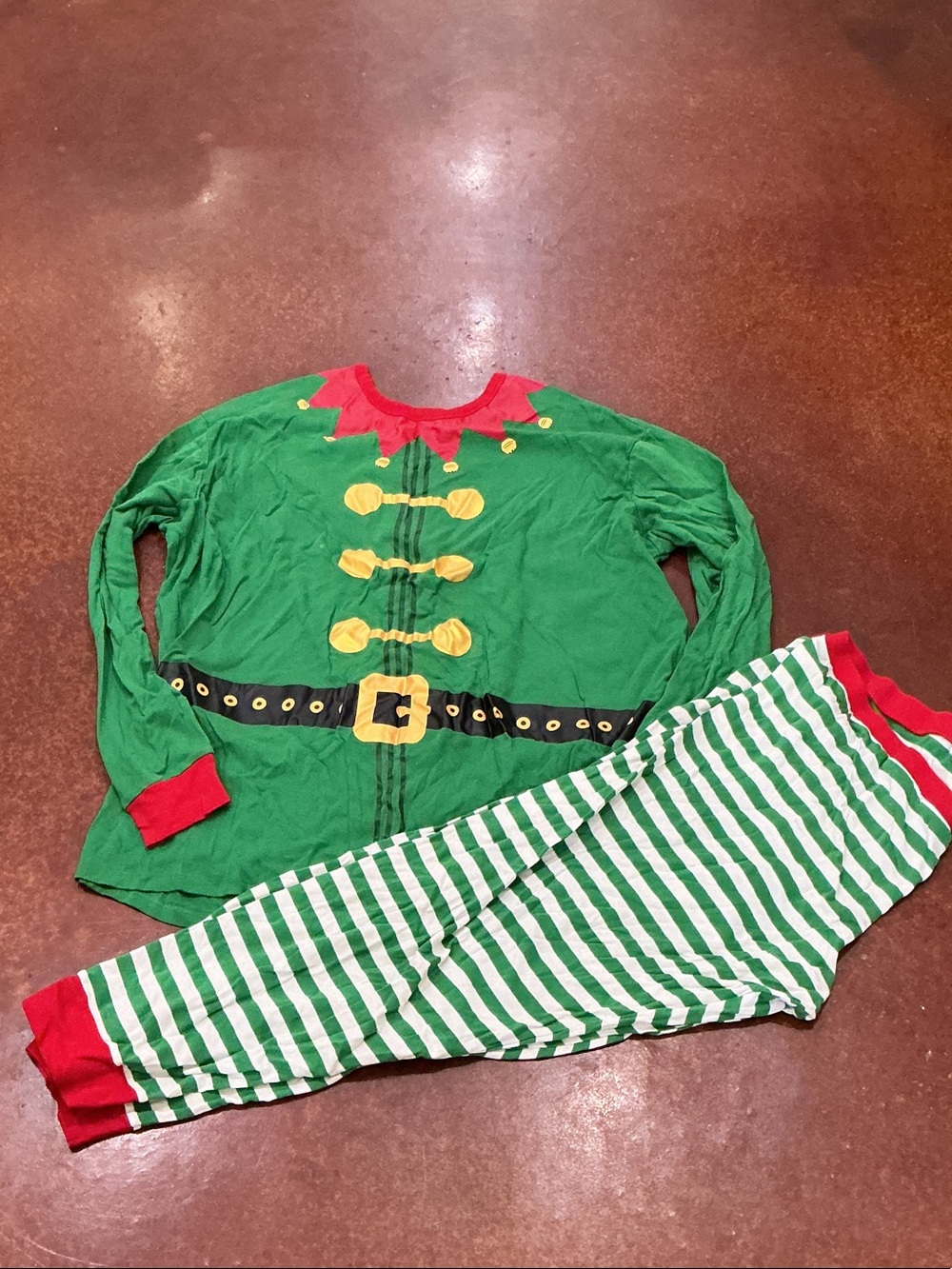 Wondershop Green Elf Pajama Set with Red and Yellow Accents